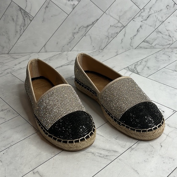 NWT INC  Womens Cream Corvina Black Rhinestone Slip On Espadrille Shoes 6.5M - Picture 3 of 9